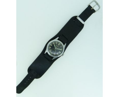 A Buren Grand Prix gentleman's British Military wristwatch, circa 1940s, the black dial with Arabic numerals, luminous marker