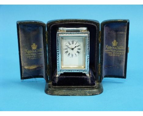 A late Victorian silver cased Travelling Clock, by Mappin & Webb, hallmarked London, 1899, of small carriage clock design wit