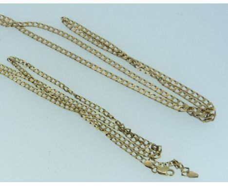 A 9ct yellow gold Necklace, formed of flattened shaped open square links, 24in (61cm) long, together with a similar chain wit