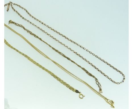 A 9ct rose gold Chain, together with a 9K yellow gold bracelet (total weight 12.4g), and a yellow metal chain (3)