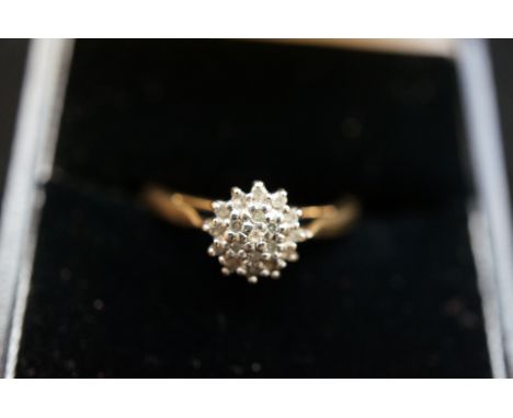 9ct Gold diamond cluster ring Size O 