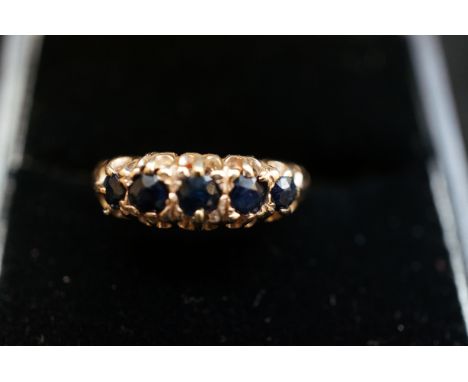 9ct Gold ring set with 5 sapphires Size M 