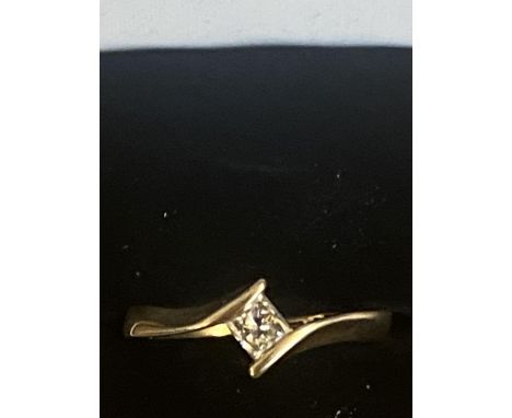 9ct Gold ring set with diamond solitaire Size K  