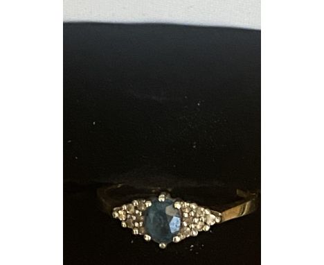 9ct Gold ring set with aquamarine &amp; diamonds Size O 