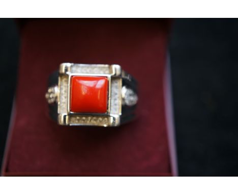 Silver &amp; coral ring 