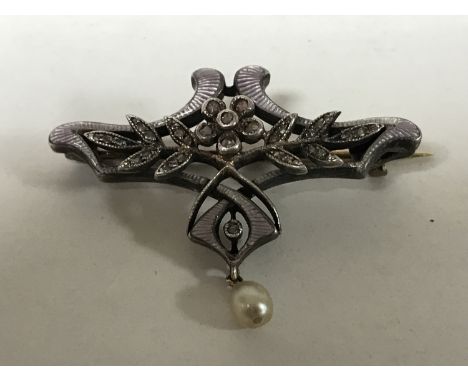 A fine quality pearl, diamond and enamelled pendant