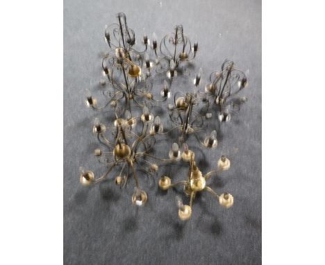 Seven contemporary metal light fittings and a brass light fitting 