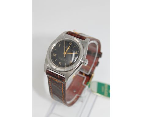 A Gents stainless steel Rolex Oyster Perpetual 'Bubbleback' centre seconds wristwatch, ref; 3372, automatic movement, black d