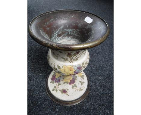 An antique pottery and brass lamp base 