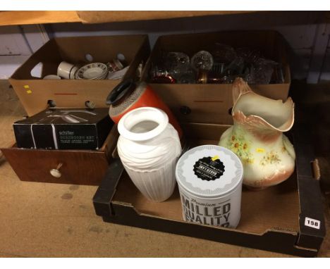 Vases, pressed glass, china, boxed corkscrew etc.