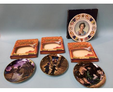 Three Harry Potter plates and an Aynsley plate