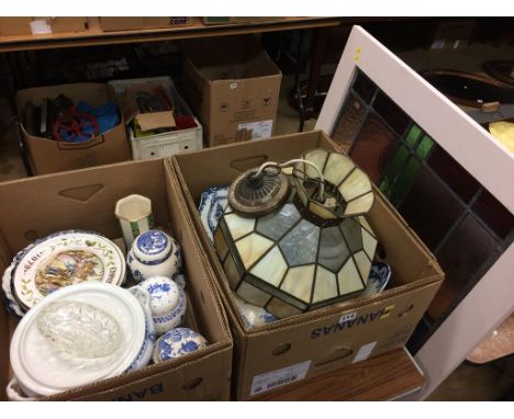 Blue and white china, ceiling light etc.