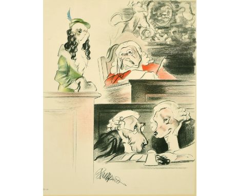 After Edmund Blampied, (1886-1966) Humorous lithograph of a lady dog in court, 13" x 9".