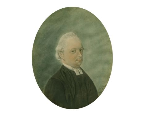J. Chubb, Miniature portrait of a clergyman, oval watercolour, signed, numbered 12 and dated 1775, 7.5" x 6".