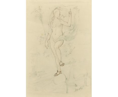 Circle of Leon Victor Solon, A sketch of a classical female figure, pencil and ink, 9.75" x 6.75".