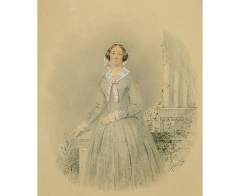 William Spence Robinson (19th Century) British, A portrait of Hannah Roberts in a formal garden setting, watercolour and penc