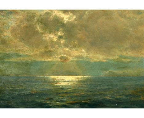 Newlyn School, Moonlit seascape, oil on panel, indistinctly signed with monogram, 10" x 14".