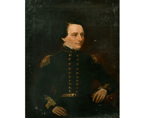 19th Century, A half-length portrait of a military officer, oil on canvas, 16" x 13", (unframed).