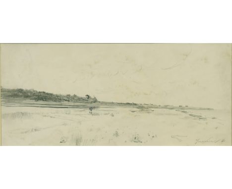 Johan Barthold Jongkind (1819-1891) Dutch, A sketch of an extensive landscape, pencil, signed and dated 71, 4" x 8.5".