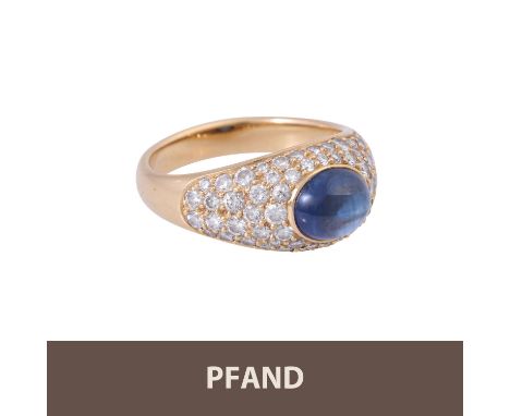 PFANDAUKTION - Ring GG 18 K, Brillanten gute Farbe und Reinheit und Saphir Cabochon (750 8,0 gr.) Pfandnummer 19051,  Lagernu