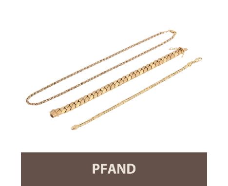PFANDAUKTION - 2 Armbänder GG 18 K, 1 Kordellkette GG/WG 18 K (750 60,5 gr.) Pfandnummer 18981,  Lagernummer 18058. BITTE BEA
