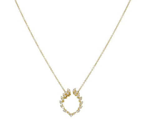 Kette und Anhänger mit Brillanten zus. ca. 0,7 ct, gute bis sehr gute Farbe u. Reinheit, 18K GG, 6,7 gr, Kettenlänge ca. 44 c