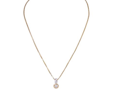 Solitäranhänger mit Brillant von ca. 0,5 ct (punziert), ca. GW (K-L)/P1-SI2, GG/WG 14K, an Venezianer Kette aus GG 14K, L: 39