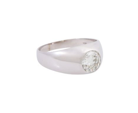 Ring mit Brillant ca. 1 ct, ca. LGW-GET (L-M)/P2, WG 14K, 4,3 gr, RW: 57, 2. Hälfte 20. Jh., leichte Tragespuren.| Ring with 