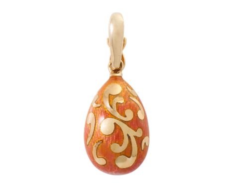 FABERGÉ by VICTOR MAYER Anhänger "Ei", GG 18K, tlw. orangefarben emailliert, 6 gr, L: ca. 2,8 cm, um 2000, minimale Tragespur