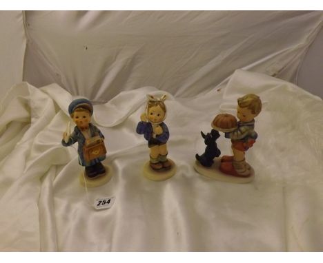 THREE HUMMEL FIGURES POSTMAN ,BEGGING HIS SHARE , &  A BOY WITH TOOTHACHE EST [£25- £50]
