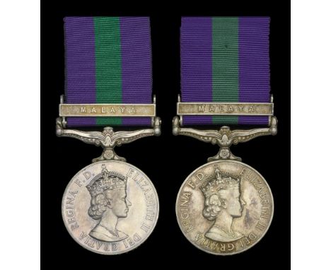 General Service 1918-62, 1 clasp, Malaya, E.II.R. (2) (7882077 W.O. Cl.1. H. R. Peach. R.M.P.; 23457159 Pte. B. Bisson. R.M.P