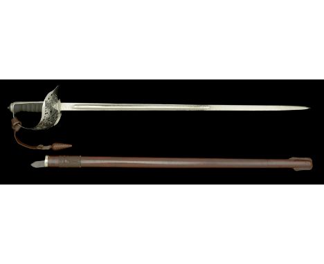 An 1896 Pattern Infantry Officer’s Sword GVIR Period. The 85cm straight blade by John Jones & Co. 33 Bruton St. W.1. is etche