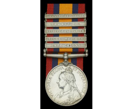 Queen’s South Africa 1899-1902, 5 clasps, Cape Colony, Tugela Heights, Relief of Ladysmith, Transvaal, Orange Free State (286