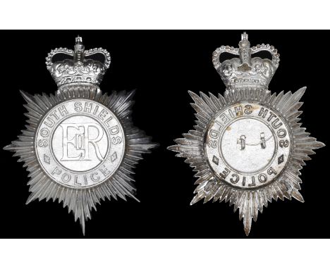 South Shields Police Helmet Plate 1954-68. A good quality two part chromed metal example, crowned eight pointed star back pla