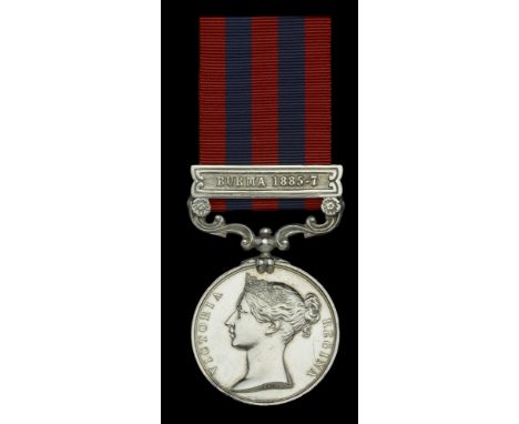 India General Service 1854-95, 1 clasp, Burma 1885-7 (Lieutt. J. E. L. Armstrong 2d Bn. Hamps. R.) scratched in right obverse