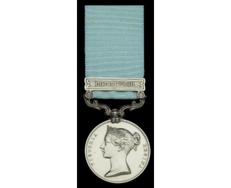 Army of India 1799-1826, 1 clasp, Bhurtpoor (Matthew Caw Bengal Arty.) long hyphen reverse, Calcutta Mint naming impressed in