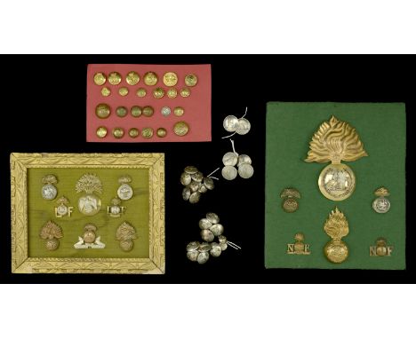 Fusilier Badges. Two small displays of good quality items, other ranks caps for the Northumberland Fusiliers, Royal Northumbe