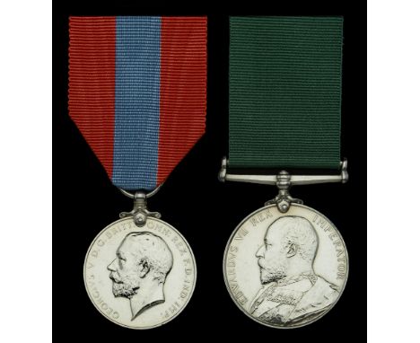 Pair: Sergeant Thomas Buxey, 2nd Volunteer Battalion, Hampshire Regiment  Imperial Service Medal, G.V.R., Circular issue, 1st