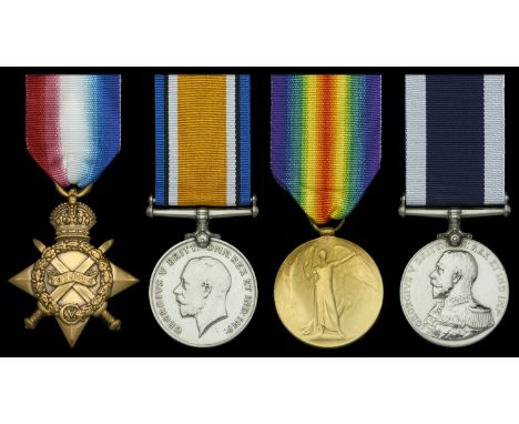 Four: Sail Maker W. Blakey, Royal Navy, who served in H.M.S. Inflexible at the Battle of Jutland  1914-15 Star (J.3150, W. Bl