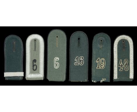 German Second War Army Pioneer Shoulder Boards. 6 pioneer shoulder boards all with black piping, all individually regimentall