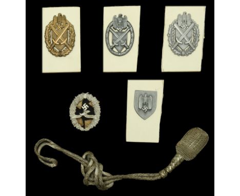 German Second War Lanyards, Shields, and a Portapee Knot. 4 army shooting lanyard plates all with their original pins, presen