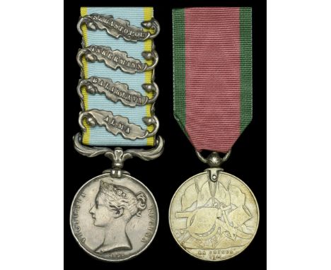 Pair: Private James Gusterson, 11th Hussars, a confirmed charger in the Light Brigade at Balaklava  Crimea 1854-56, 4 clasps,