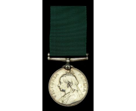 Volunteer Force Long Service Medal, V.R. (Pte. R. Dundas. S.V.B.R.S.) engraved naming, suspension claw re-pinned, nearly very