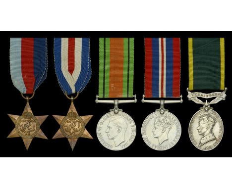 Five: Sergeant R. Brock, Highland Light Infantry  1939-45 Star; France and Germany Star; Defence and War Medals 1939-45, all 