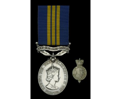 Army Emergency Reserve Efficiency Medal, E.II.R. (23223155 W.O. Cl.2. A. E. Butcher. RCT.) together with an Army Emergency Re