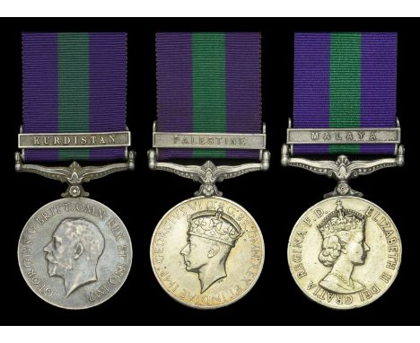 General Service 1918-62 (3), 1 clasp, Kurdistan (3234406 Pte. H. J. Staley. Cameronians.); 1 clasp, Palestine (3051455. Pte. 