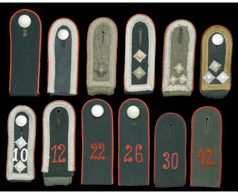 German Second War Army Artillery Shoulder Boards. 12 individual artillery shoulder boards, a mixture of 10 dark green centred