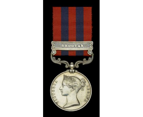 India General Service 1854-95, 1 clasp, Bhootan (3732 G Bowden. HMs 55th Regt) light contact marks, therefore nearly very fin