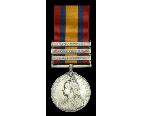 Queen’s South Africa 1899-1902, 3 clasps, Cape Colony, Orange Free State, Transvaal (8553 Pte. S. Barge. Hampshire Regt.) lig