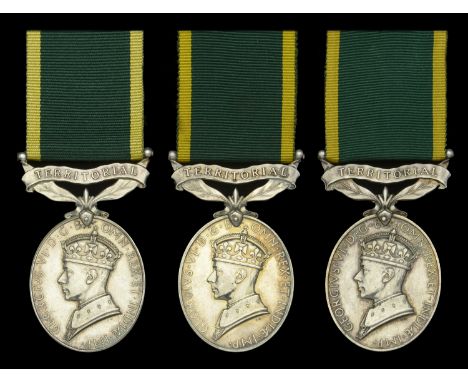 Efficiency Medal, G.VI.R., 1st issue, Territorial (3) (6527299 Fsr. E. F. Story. R.Fus.; Lt F N P Fox R Sussex R; 6014649 Pte
